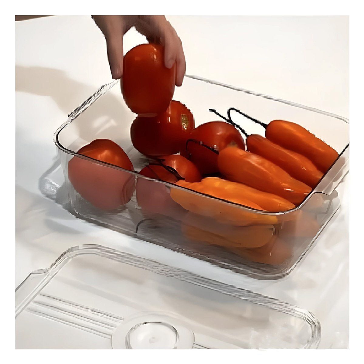 PACK4 CONTENEDOR DE ACRILICO PARA FRUTAS CON DRENAJE 30X16X6CM TRANSPARENTE Y+REGALO STICKER - 3