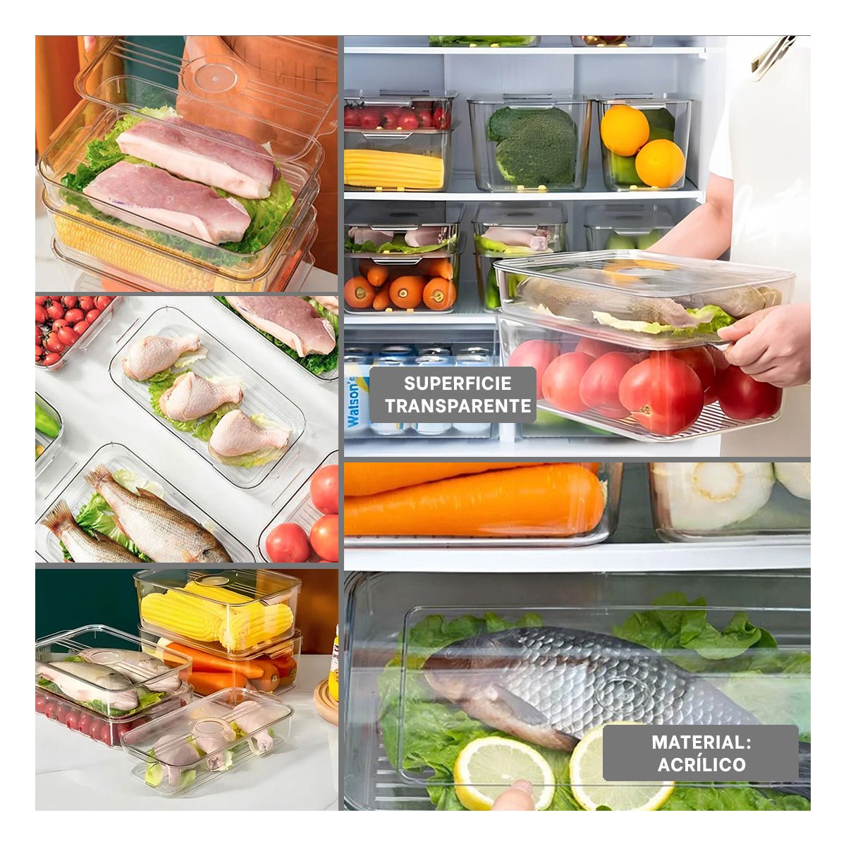 PACK2 PORTA ALIMENTOS CON TAPA PARA VERDURAS 32X20X5CM TRANSPARENTE Y+PAPEL REGALO - 3