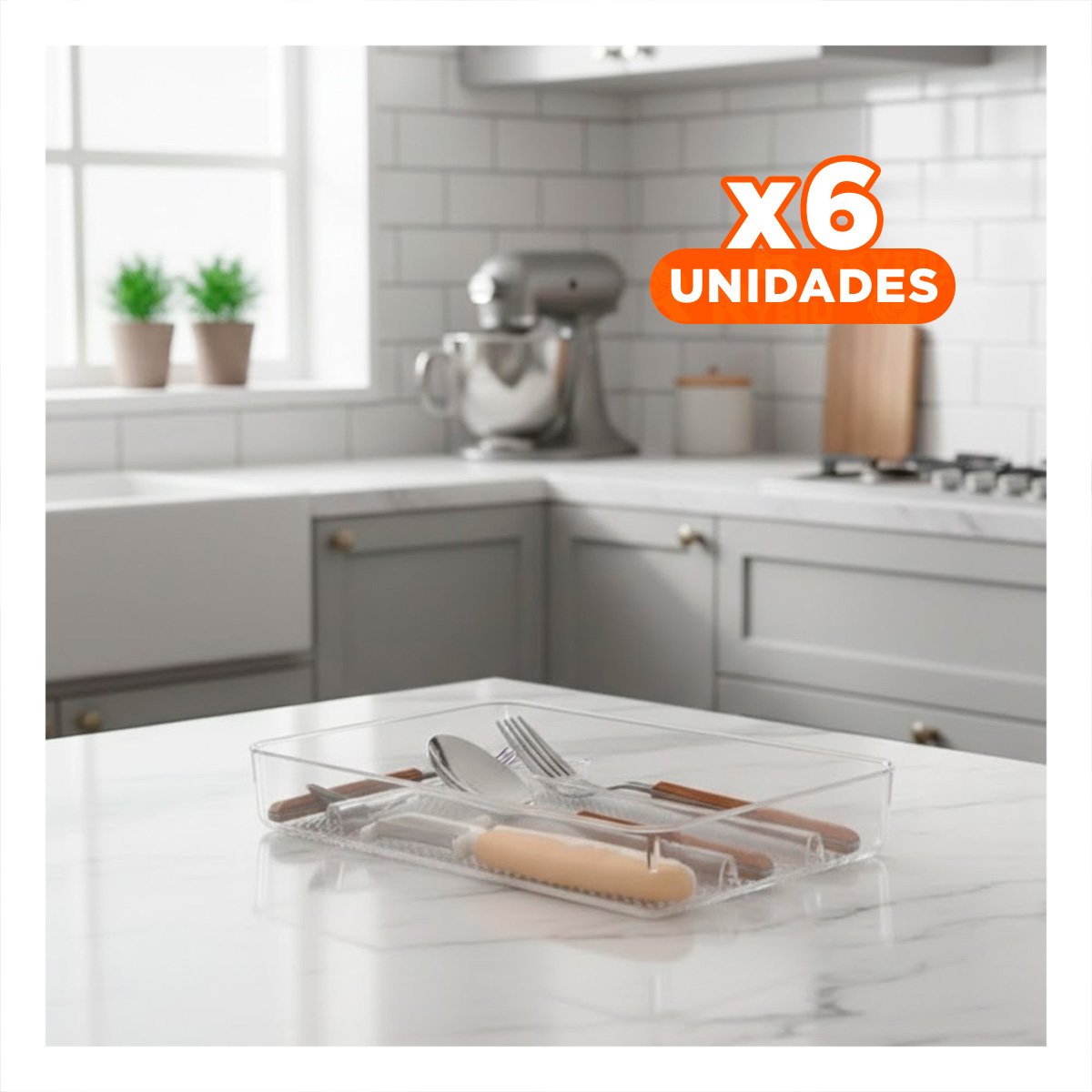 PACK6 ORGANIZADOR MULTIUSO PARA CAJONES Y COCINA 33X18X5CM TRANSPARENTE Y+PAPEL REGALO - 1