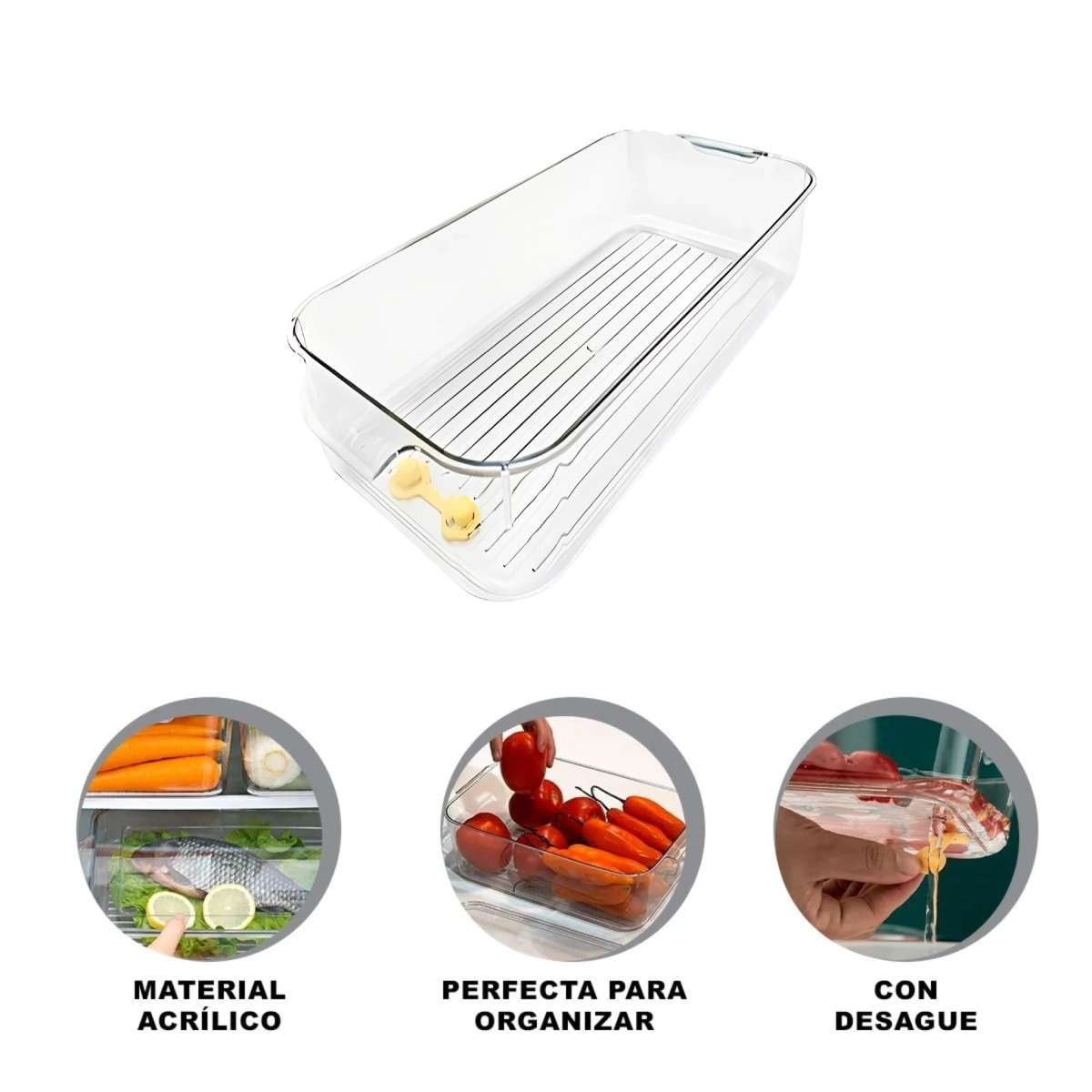 BANDEJA DRENANTE PARA ALIMENTOS EN REFRIGERADORA 30X16X10CM TRANSPARENTE Y+REGALO STICKER - 1