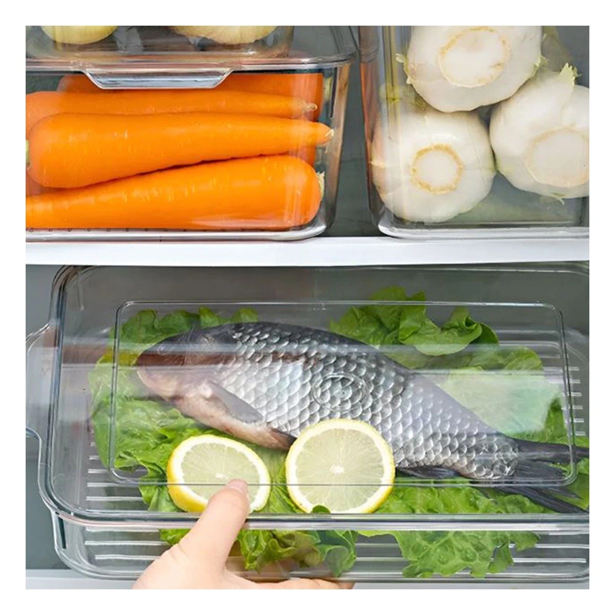BANDEJA DRENANTE PARA ALIMENTOS EN REFRIGERADORA 30X16X10CM TRANSPARENTE Y+REGALO STICKER - 5
