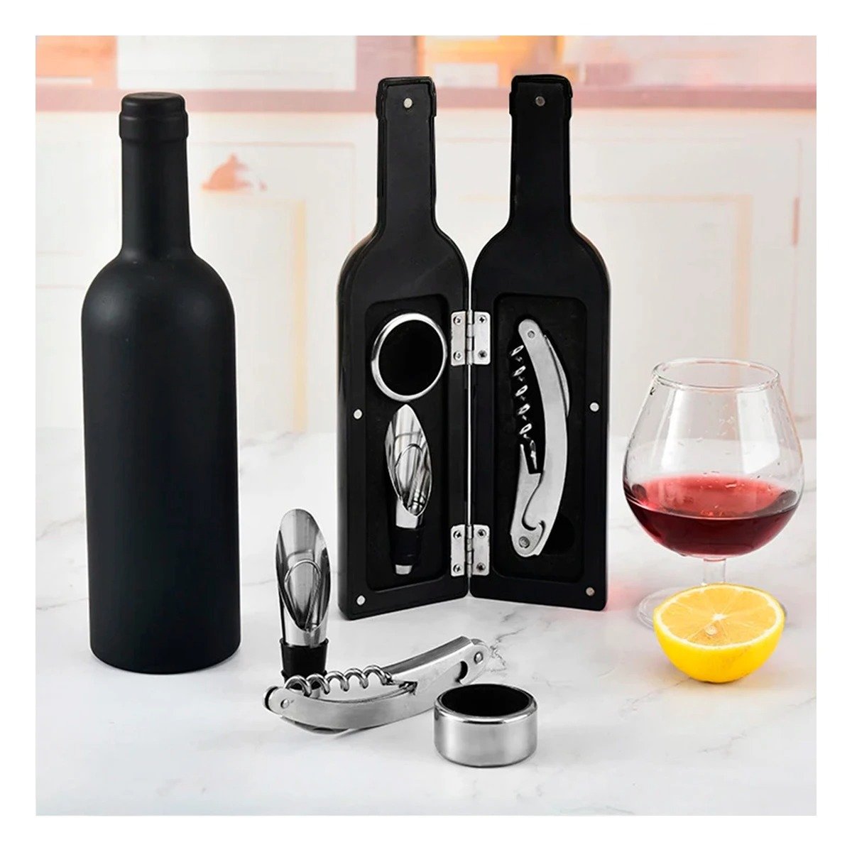 BOTELLA SACA CORCHO PEQUENO 4 PIEZAS NEGRO FUNCIONAL PARA MESA Y REUNIONES Y+REGALO STICKER - 2