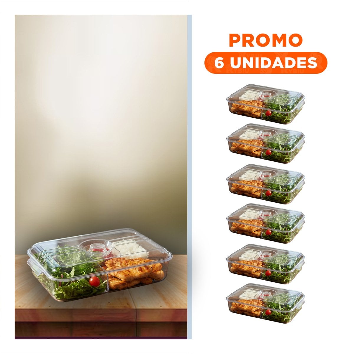 PACK6 CONTENEDOR DE COCINA CON ASAS 30X16X6CM TRANSPARENTE Y+REGALO STICKER - 1