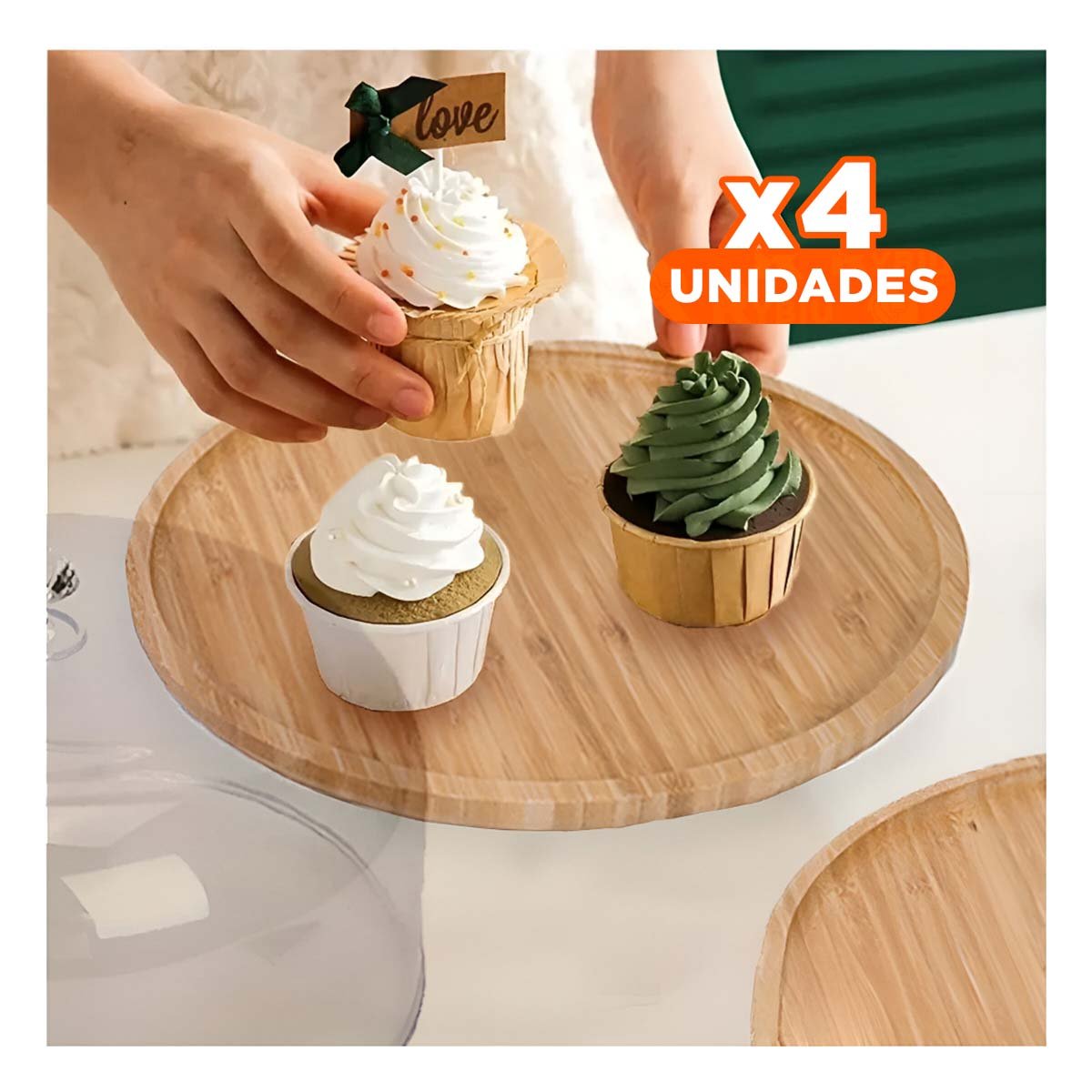 PACK4 PLATO REDONDO PARA POSTRES CON TAPA 28CM DECORACION HOGAR CASA FIESTA Y+REGALO STICKER - 1