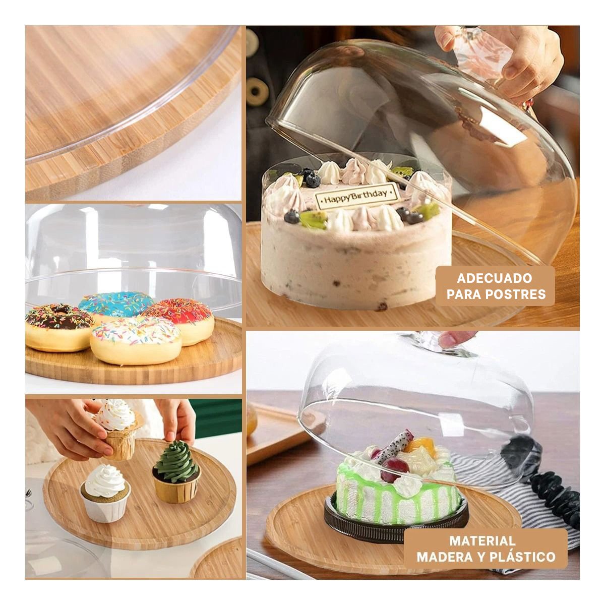 PACK4 PLATO REDONDO PARA POSTRES CON TAPA 28CM DECORACION HOGAR CASA FIESTA Y+REGALO STICKER - 2