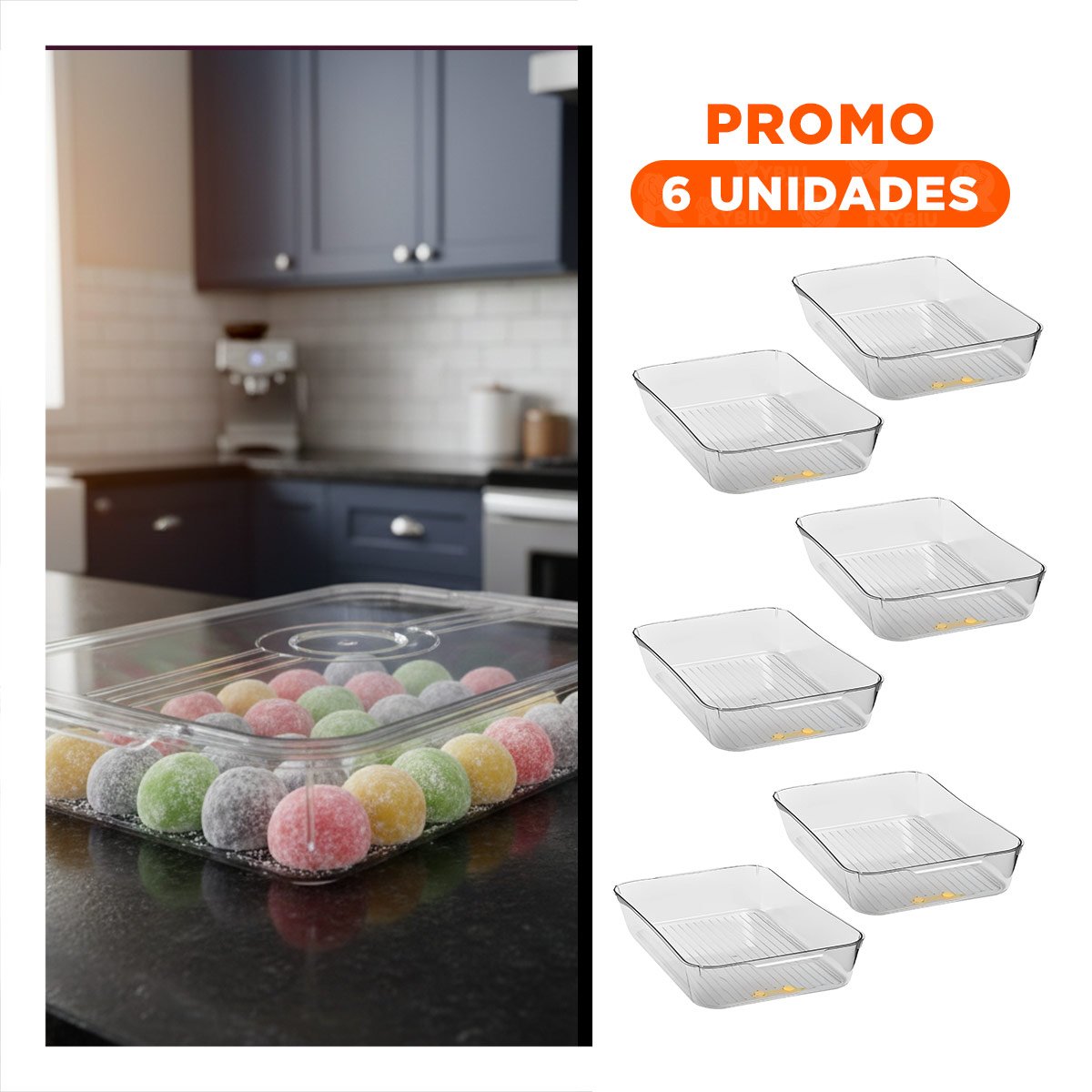PACK6 DEPOSITO MULTIUSO CON ASAS 32X20X5CM TRANSPARENTE Y+REGALO STICKER - 1