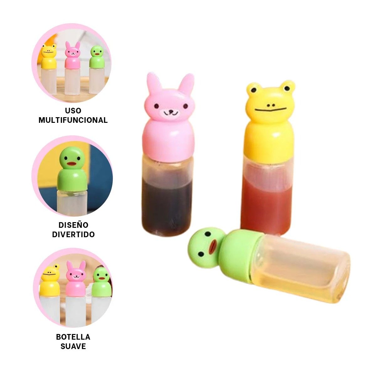 BOTELLA MINI CREMERO CON ANIMALES ALEGRES PARA NIÑOS SET 3 Y+POST IT - 5