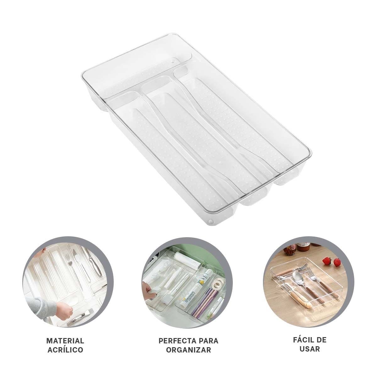 BANDEJA PRACTICA DE ACRILICO PARA CUBIERTOS ORDENADOS 33X18X5CM TRANSPARENTE Y+PAPEL REGALO - 5
