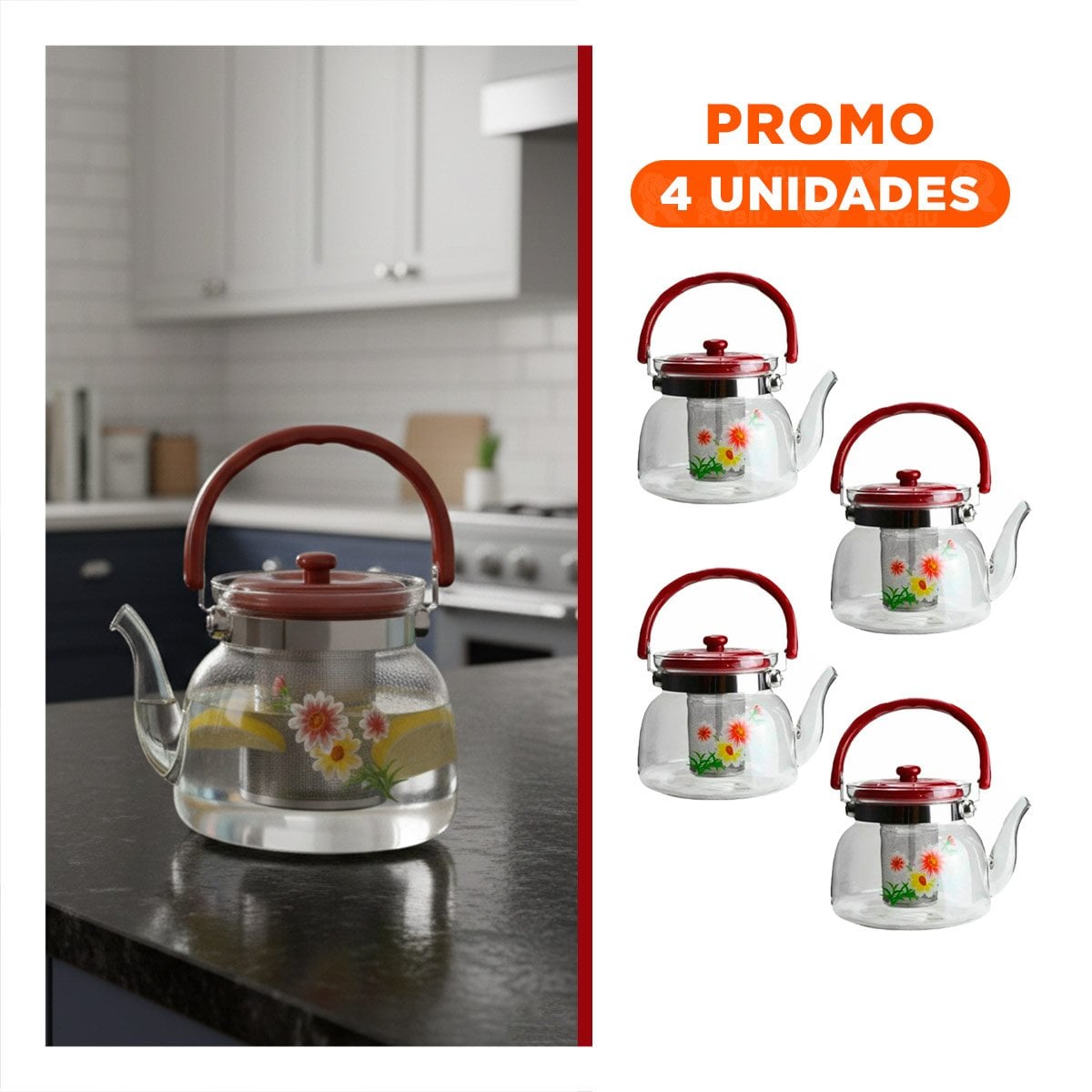 PACK4 CONTENEDOR MULTIUSO DE VIDRIO CON TAPA 1400ML TRANSPARENTE - 1