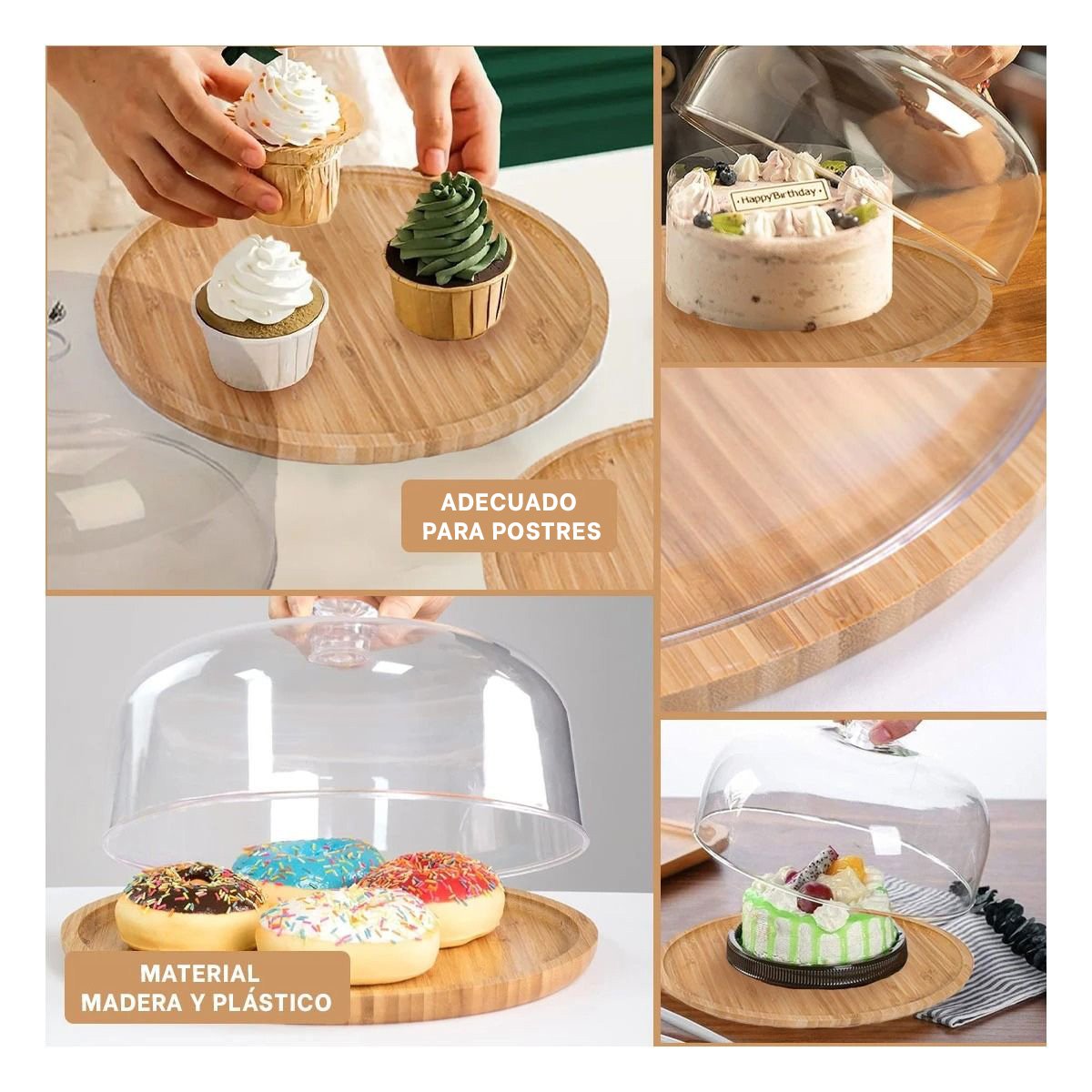PACK2 BASE REDONDA PARA TARTAS CON TAPA 28CM HOGAR DECORACION CASA LED BLANCO Y+PAPEL REGALO - 3