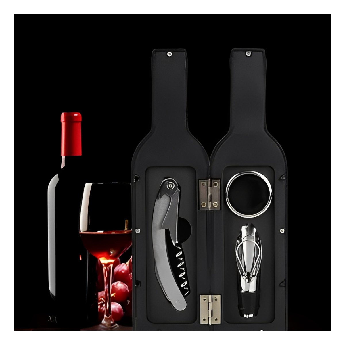 PACK2 JUEGO SACA CORCHO PEQUENO 4 PIEZAS NEGRO PARA COCINA Y EVENTOS FAMILIARES - 5