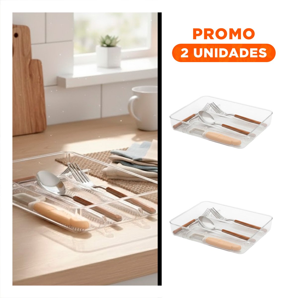 PACK2 CHAROLA MULTIUSO DE ACRILICO PARA CAJONES 33X18X5CM TRANSPARENTE Y+REGALO STICKER - 1