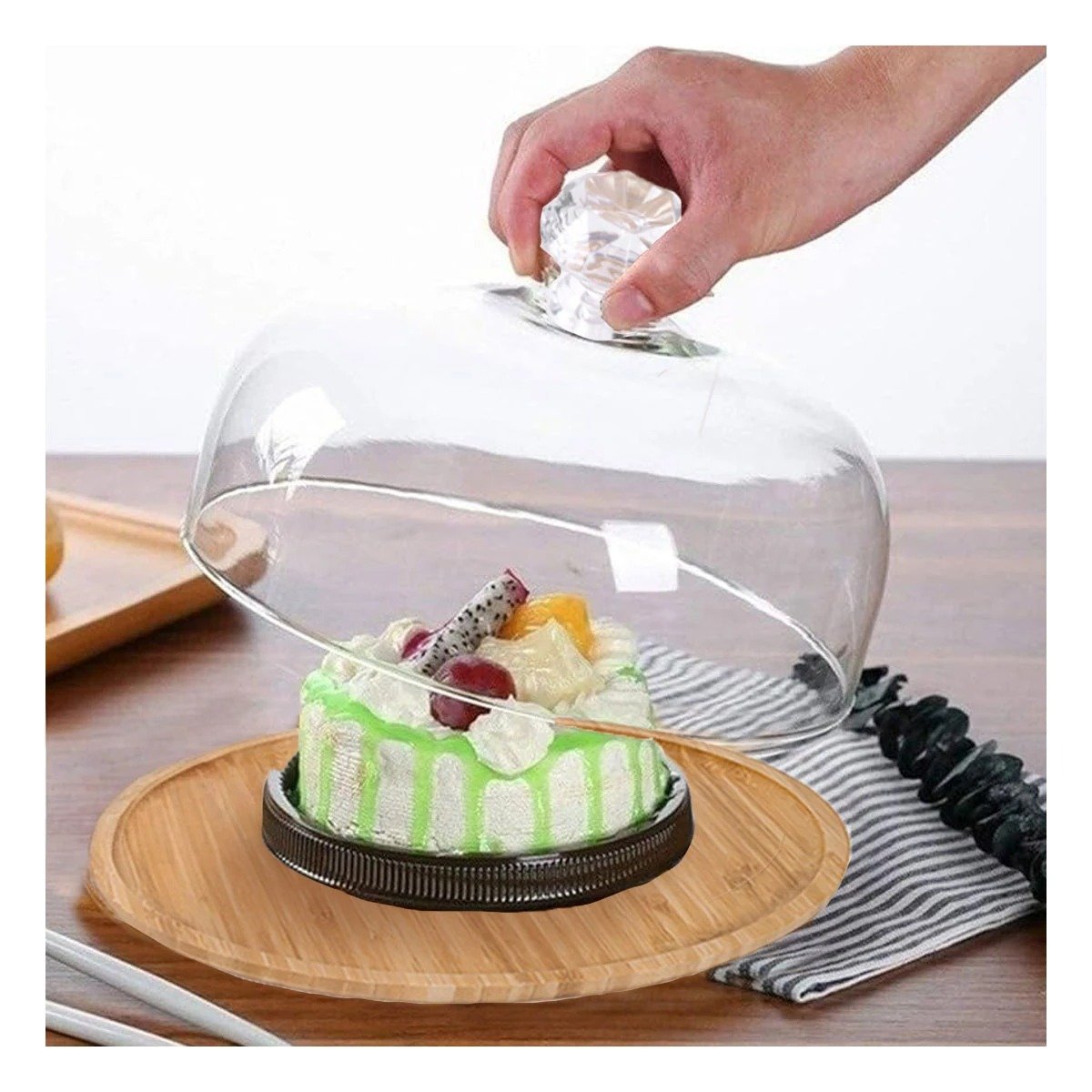 PACK2 BASE PARA POSTRES REDONDO CON TAPA 28CM HOGAR FIESTA DECORACION LED BLANCO - 5