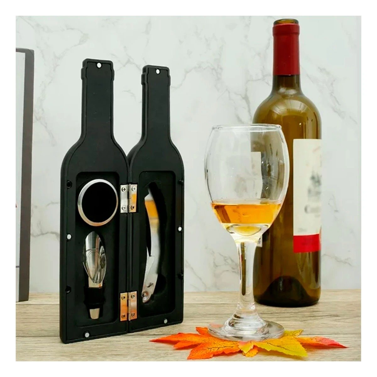 BOTELLA SACA CORCHO PEQUENO 4 PIEZAS NEGRO PARA CASA Y COCINA FESTIVA - 5