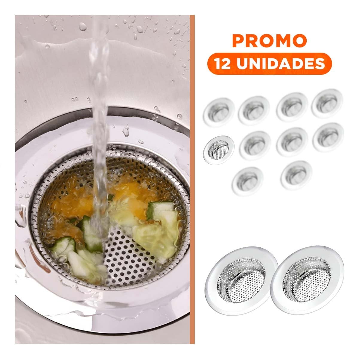 PACK12 TAMIZ DE DRENAJE 5,4 CM PLATEADO PARA HOGAR - 1