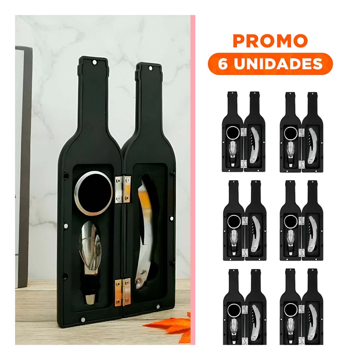 PACK6 SET SACA CORCHO PEQUENO 4 PIEZAS NEGRO ELEGANTE PARA COCINA Y REUNIONES Y+REGALO STICKER - 1
