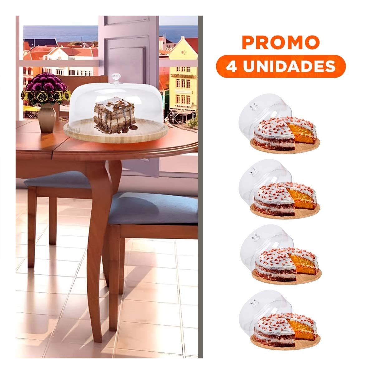 PACK4 BASE PORTA POSTRES REDONDA CON TAPA 28CM HOGAR DECORACION CASA LED BLANCO - 1
