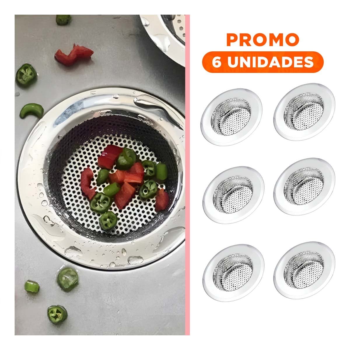 PACK6 TAMIZ REDONDO 9 CM PLATEADO PARA DESAGUE DOMESTICO Y+REGALO STICKER - 1