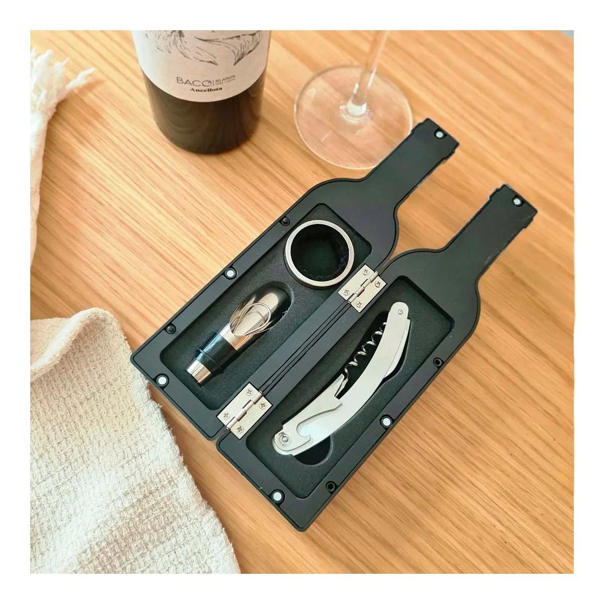 BOTELLA SACA CORCHO PEQUENO 4 PIEZAS NEGRO MODERNO PARA COCINA Y FIESTA Y+LIGAS REGALO - 3