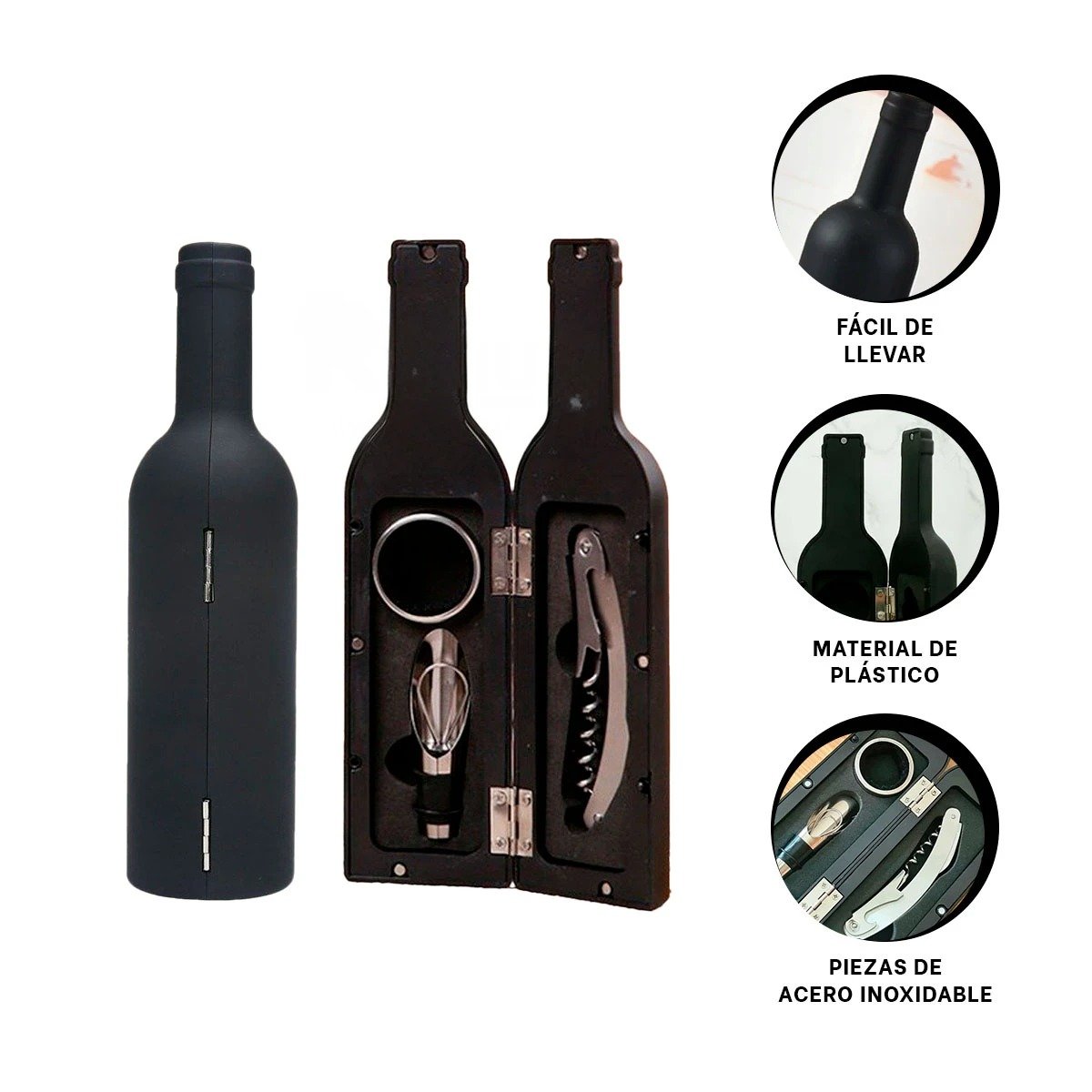 BOTELLA SACA CORCHO PEQUENO 4 PIEZAS NEGRO DECORATIVO PARA HOGAR Y NAVIDAD Y+PAPEL REGALO - 5
