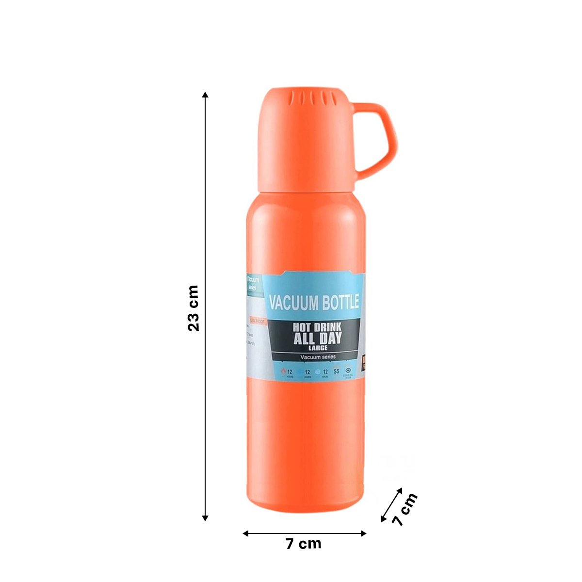 RECIPIENTE TERMICO DE 500 ML CON 3 TAZAS NARANJA PARA USO DIARIO EN HOGAR Y+LIGAS REGALO - 4