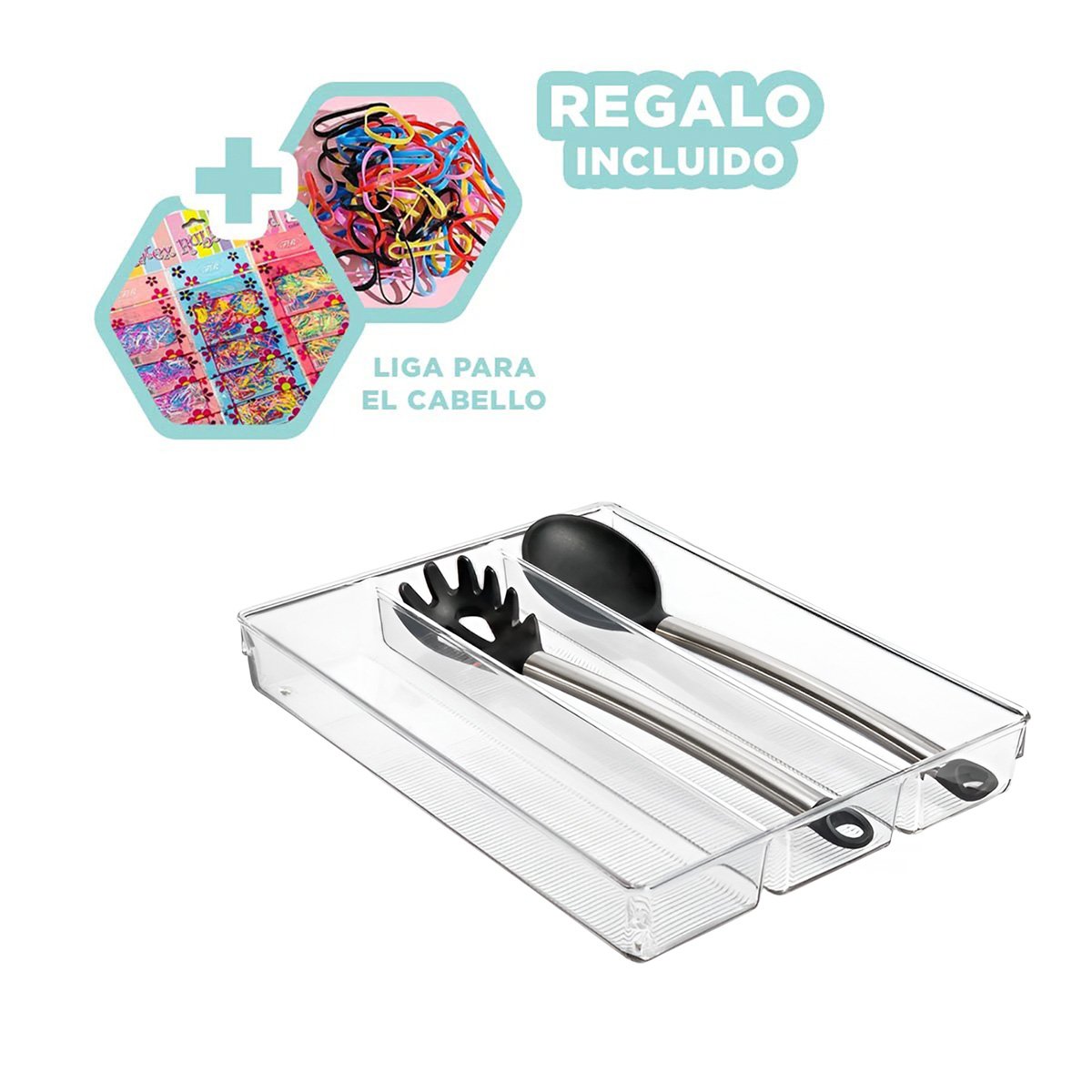 BANDEJA COMPACTA DE ACRILICO PARA COCINA Y ORDEN 27X18X5CM TRANSPARENTE Y+LIGAS REGALO - 2