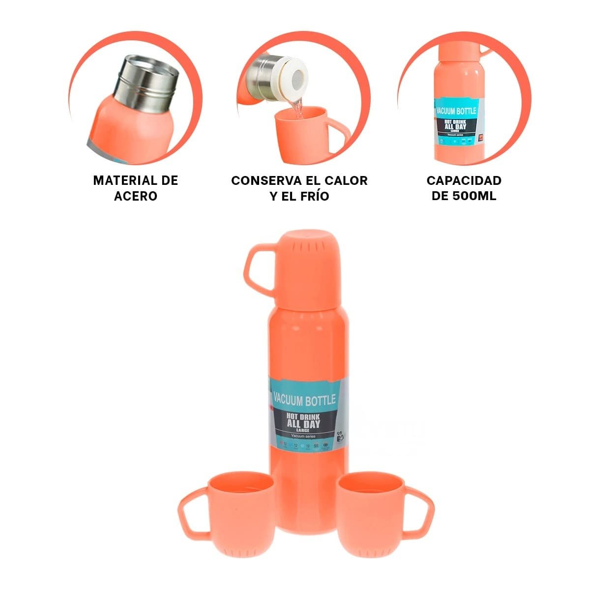 CONTENEDOR TERMICO DE 500 ML CON 3 TAZAS NARANJA PARA TRABAJO Y PASEOS Y+POST IT - 5