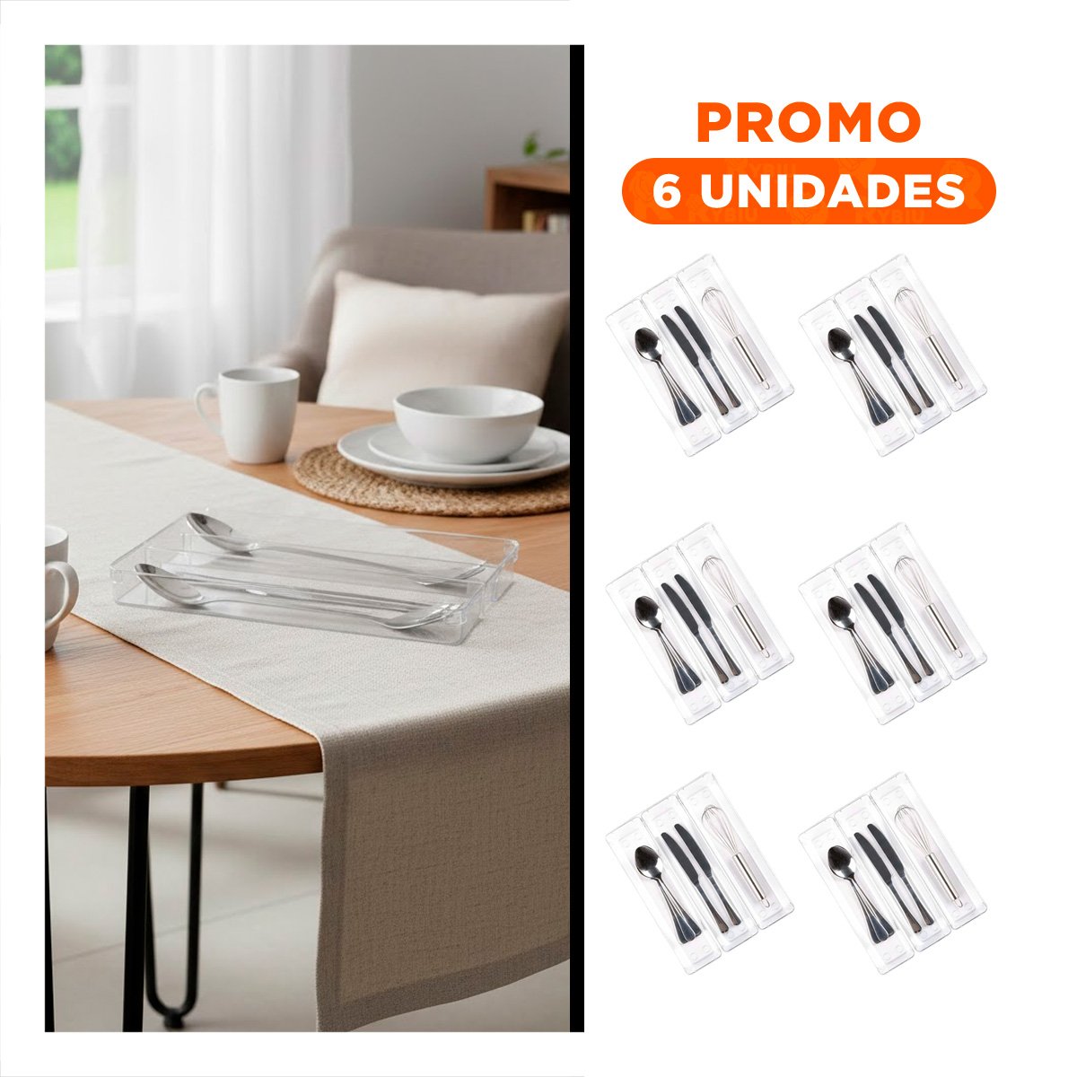 PACK6 ORGANIZADOR COMPACTO QUE FACILITA GUARNICION 27X18X5CM TRANSPARENTE Y+REGALO STICKER - 1