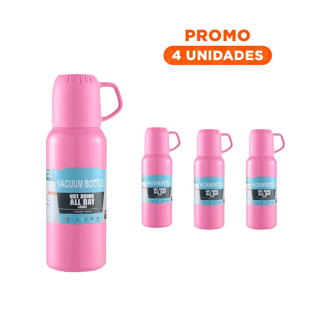 PACK4 VERSION TERMICA DE 500ML CON 3 TAZAS ROSADO DURADERO MODERNO - 1