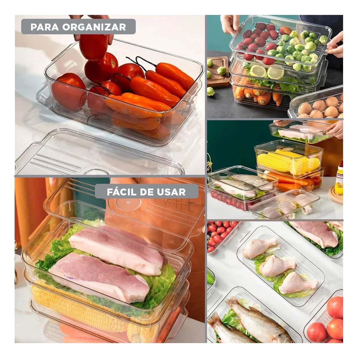 PACK6 UNIDAD ORGANIZADORA DRENANTE PARA VERDURAS 30X16X10CM TRANSPARENTE Y+PAPEL REGALO - 3