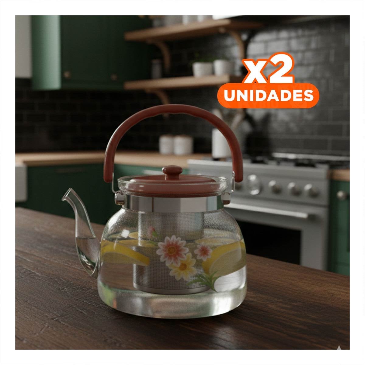 PACK2 CONTENEDOR DE VIDRIO PARA TE Y CAFE 1400ML TRANSPARENTE GUINDA - 1