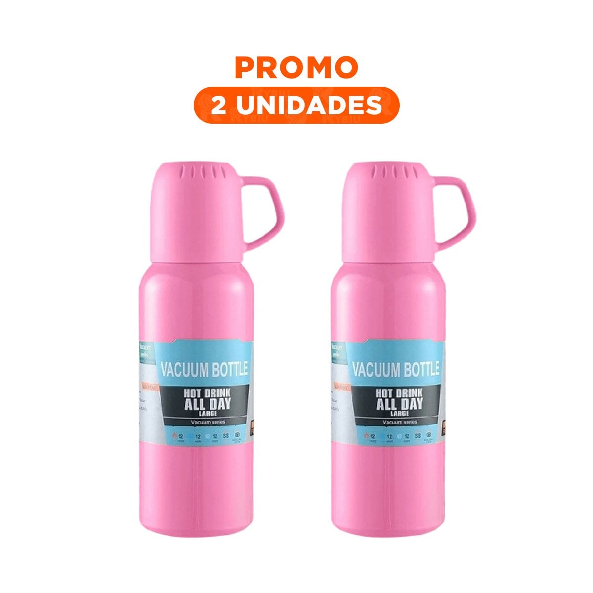 PACK2 MODELO TERMICO DE 500ML CON 3 TAZAS ROSADO RESISTENTE PORTATIL Y+REGALO STICKER - 1