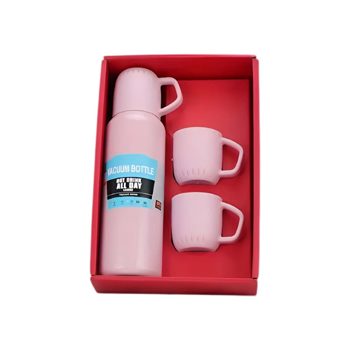 PACK2 MODELO TERMICO DE 500ML CON 3 TAZAS ROSADO RESISTENTE PORTATIL Y+REGALO STICKER - 2