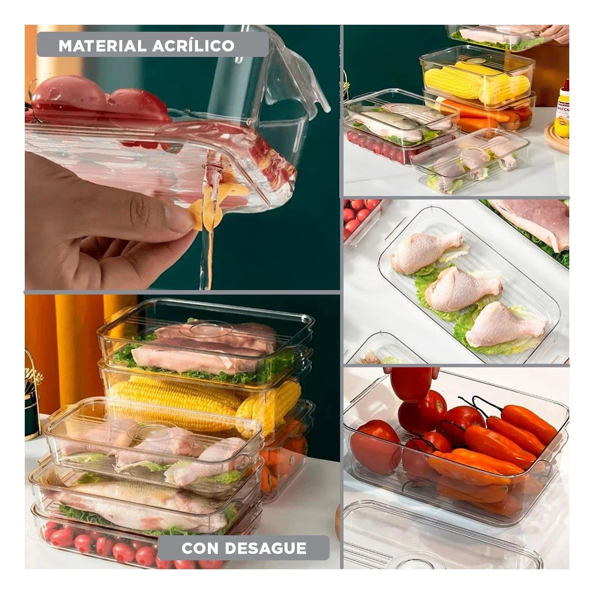PACK4 UNIDAD ORGANIZADORA DE ACRILICO CON DESAGUE 30X16X10CM TRANSPARENTE Y+REGALO STICKER - 2