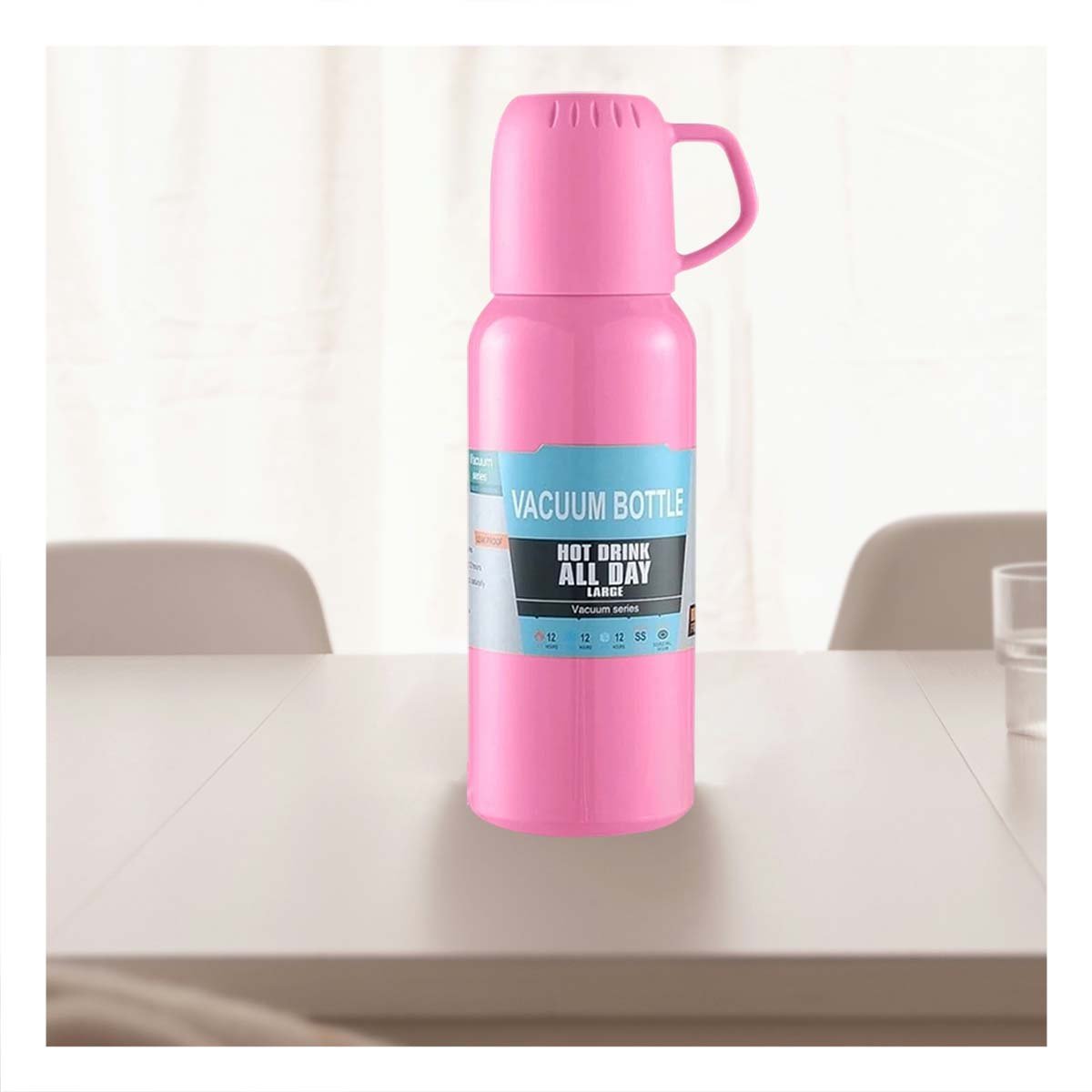 PACK6 BOTELLA PORTATIL DE 500ML CON 3 TAZAS ROSADO RESISTENTE ALTA CALIDAD - 2