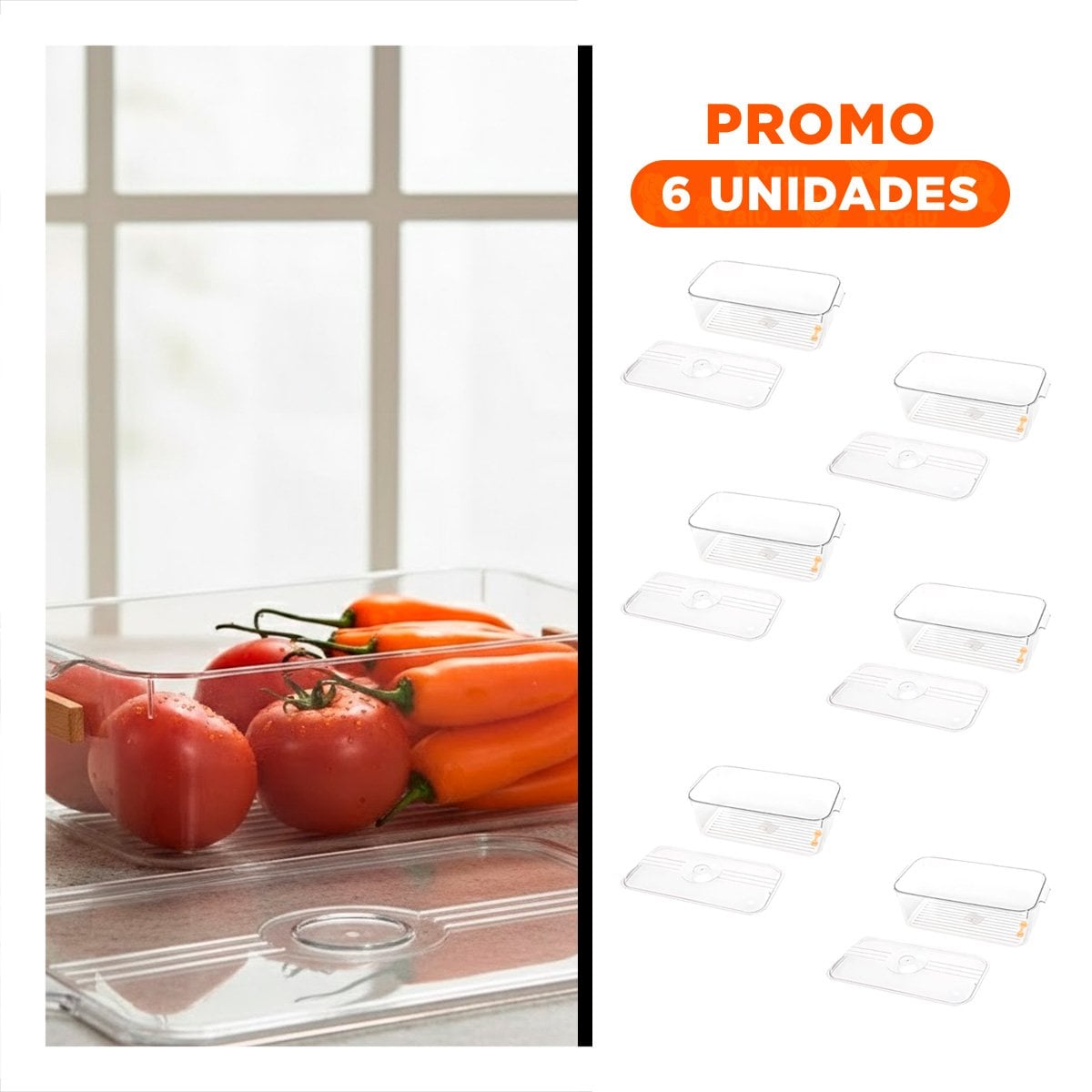 PACK6 UNIDAD ORGANIZADORA CON ASAS DE FACIL MANEJO 30X16X10CM TRANSPARENTE Y+REGALO STICKER - 1