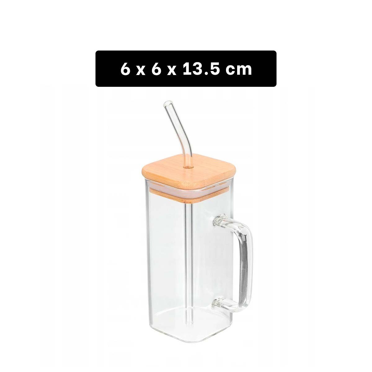 VASO CON ASA DE VIDRIO 350 ML CON TAPA Y SORBETE TRANSPARENTE RECTO - 4