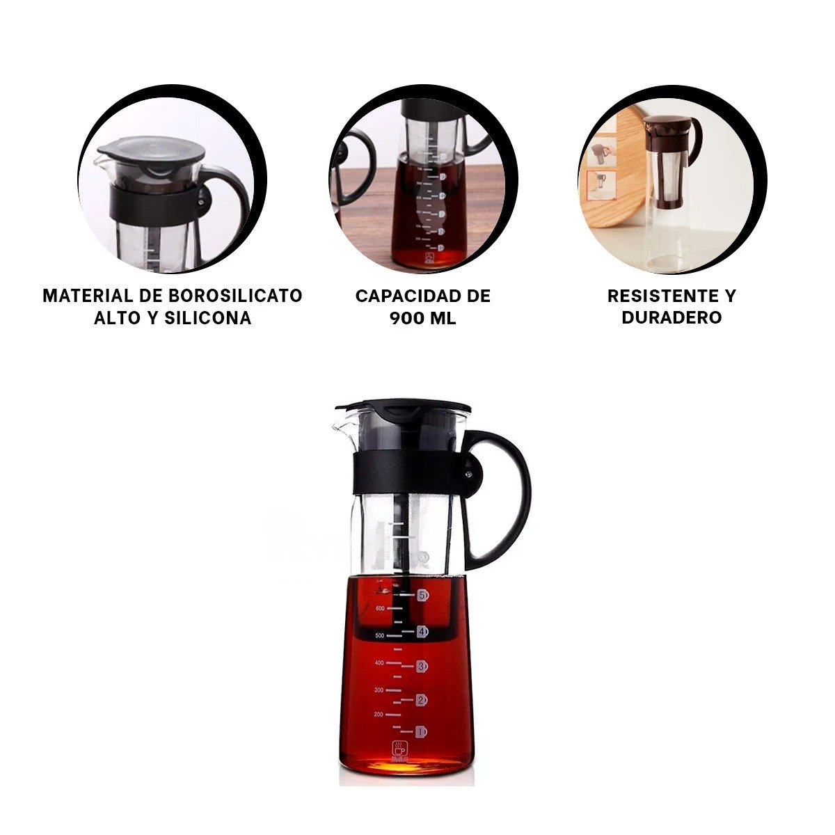 DISPENSADOR DE VIDRIO 900 ML CON FILTRO TRANSPARENTE Y TAPA NEGRA RESISTENTE Y+POST IT - 5