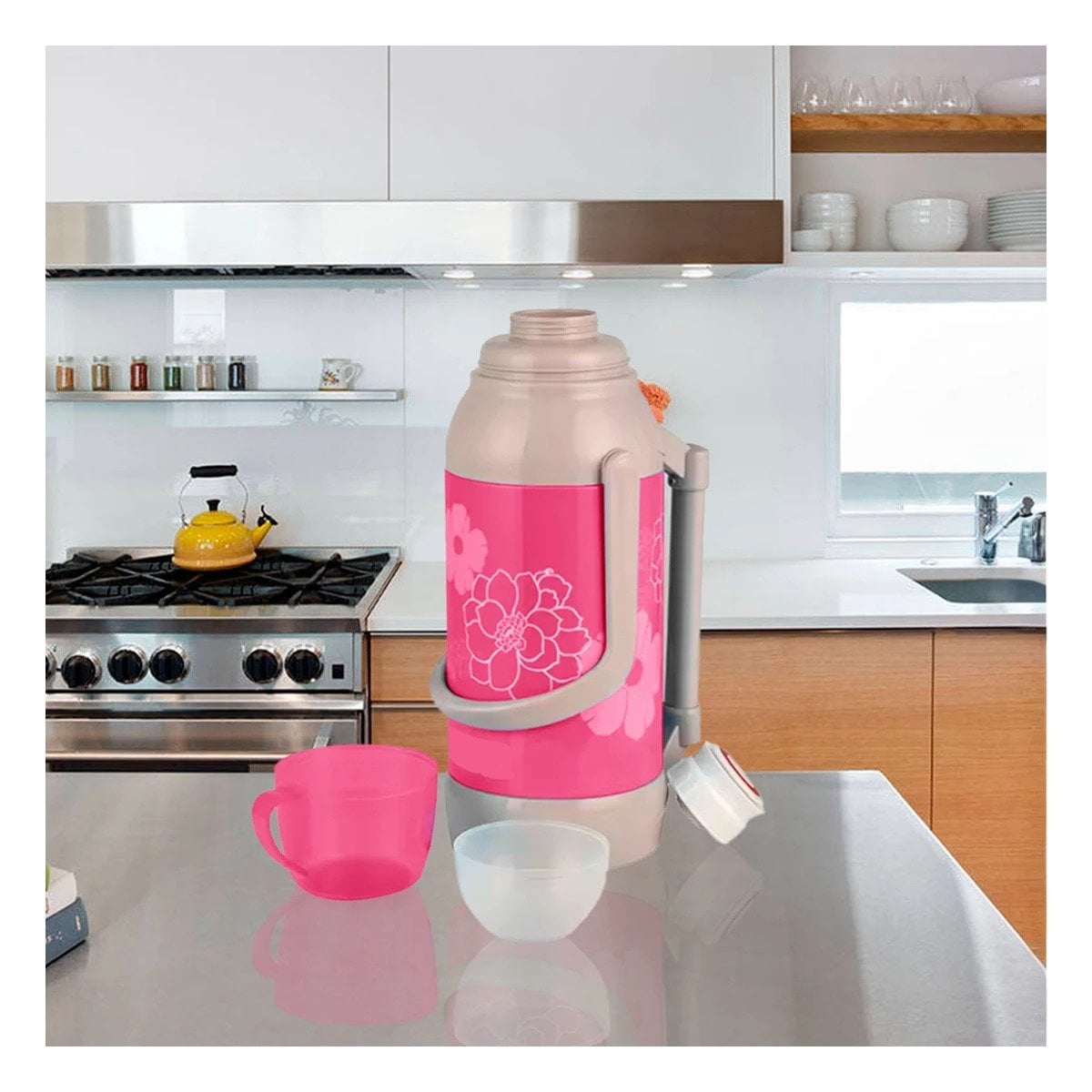 PACK6 VASO ROSADO 3200ML FLORES PARA CAFE, TE Y JUGOS NATURALES - 2