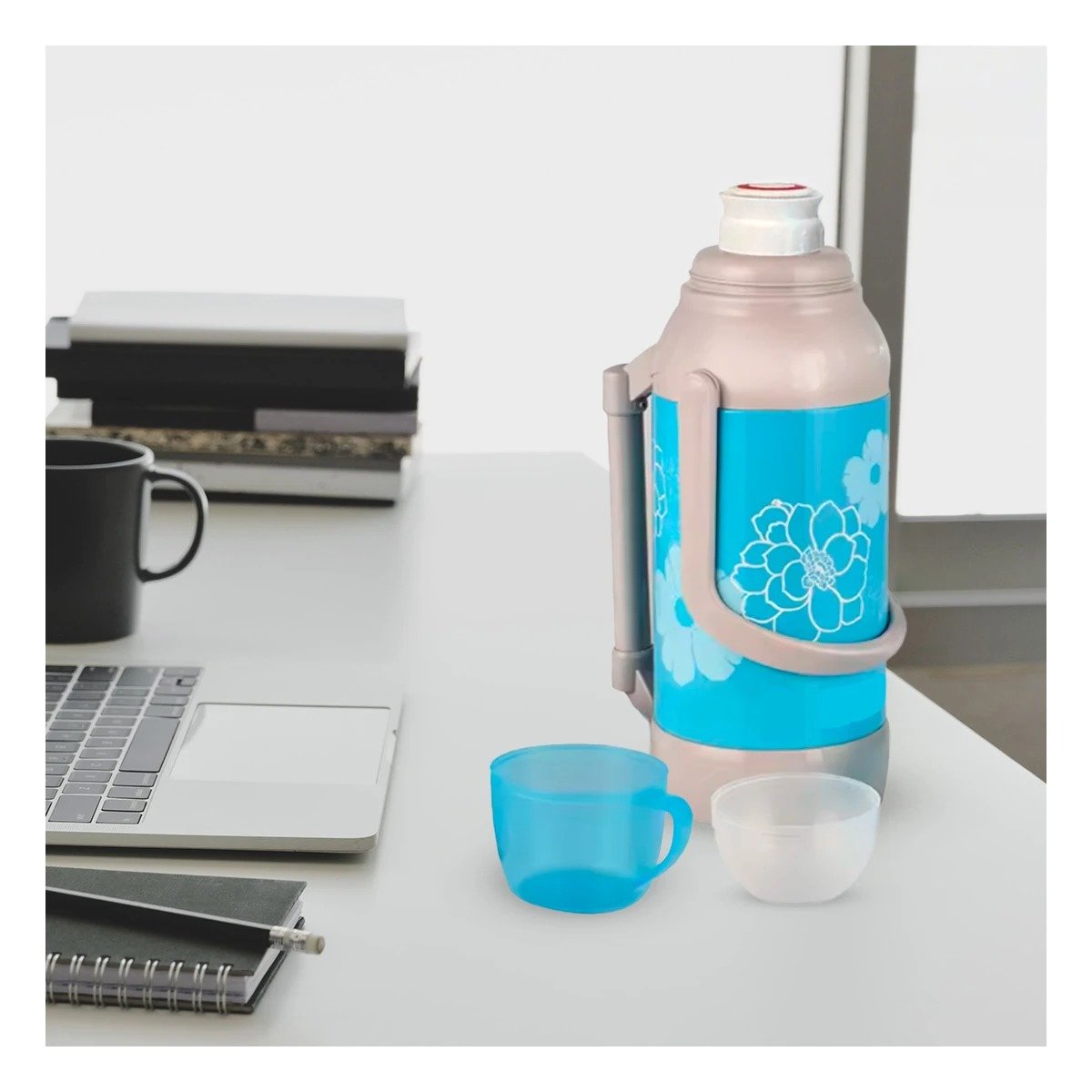 PACK2 BOTELLA FLORAL 3200ML CELESTE PERFECTA PARA BEBIDAS FRIAS Y CALIENTES Y+REGALO STICKER - 5