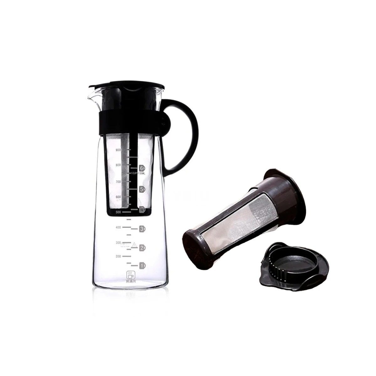 CONTENEDOR DE VIDRIO 900 ML CON FILTRO INTERNO Y TAPA NEGRA PARA MESA Y+REGALO STICKER - 1