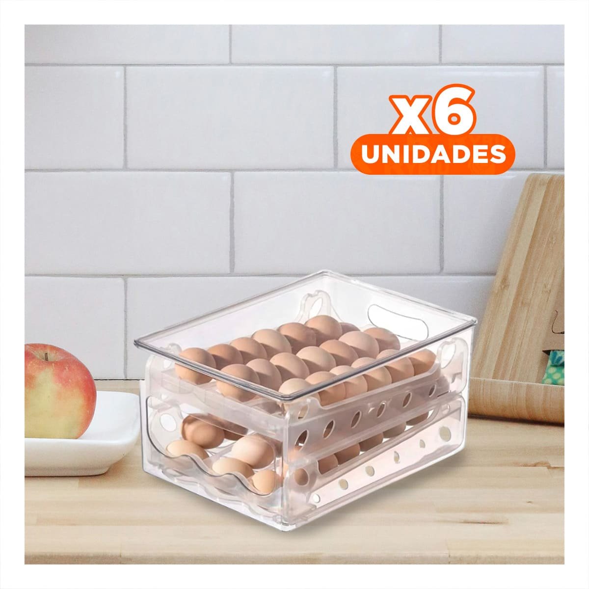 PACK6 SOPORTE TRANSPARENTE PARA HUEVOS 36 UNIDADES MULTIUSO COCINA FACIL - 1