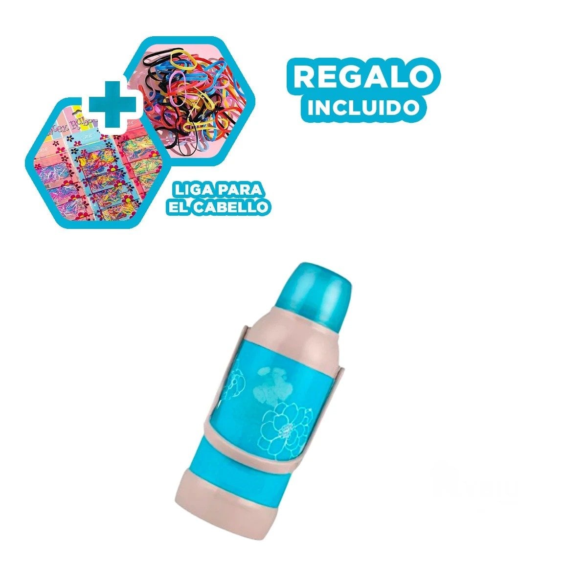 TERMO FLORES 3200ML CELESTE ELEGANTE Y RESISTENTE PARA CAFE Y TE Y+LIGAS REGALO - 2