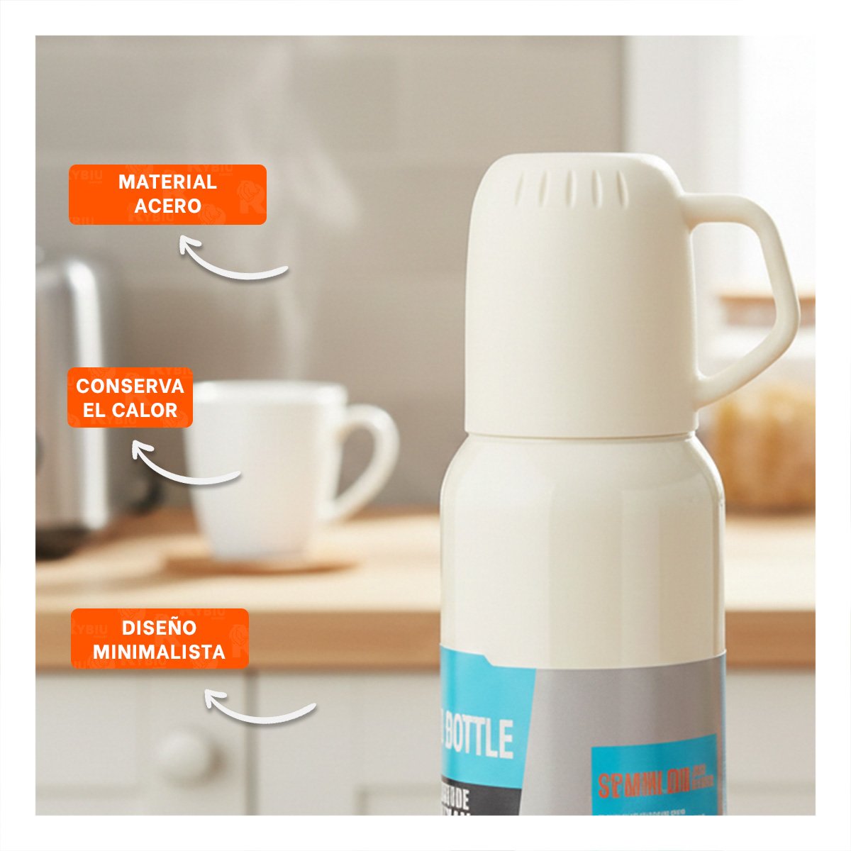 PACK4 VASO INSULADO 500 ML CON 3 TAZAS CREMA PARA ESCRITORIO Y HOGAR Y+PAPEL REGALO - 2