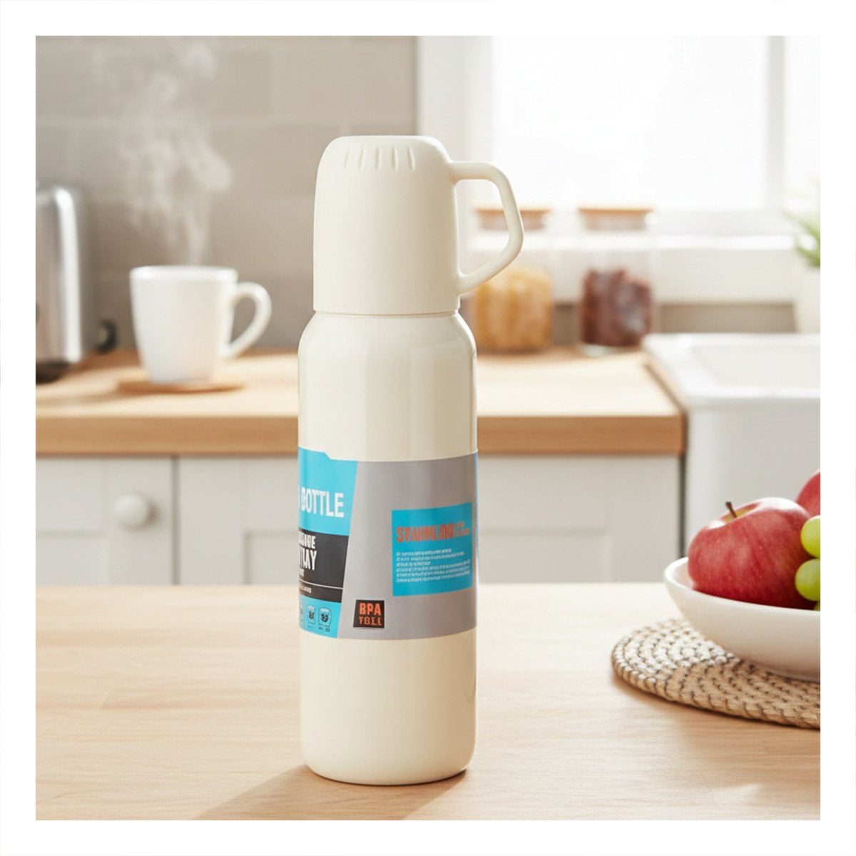 CONTENEDOR TERMICO DE 500 ML CON 3 TAZAS CREMA PARA TRABAJO Y PASEOS Y+POST IT - 1