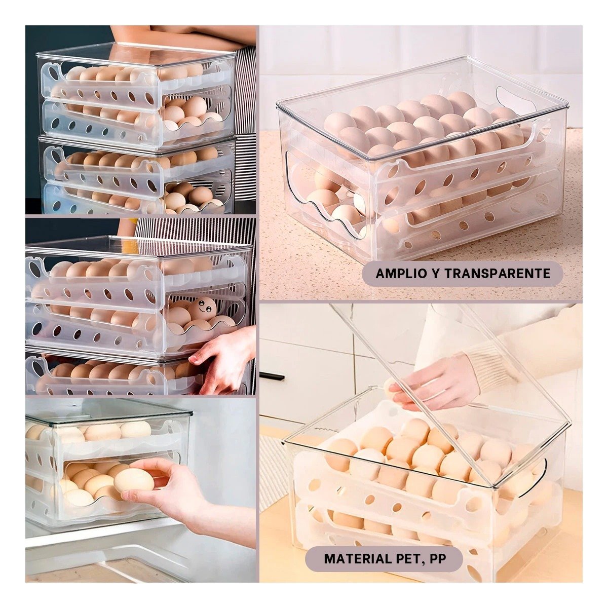 PACK2 DISPENSADOR PRACTICO PARA HUEVOS 36 UNIDADES MULTIUSO CASA COCINA Y+PAPEL REGALO - 3
