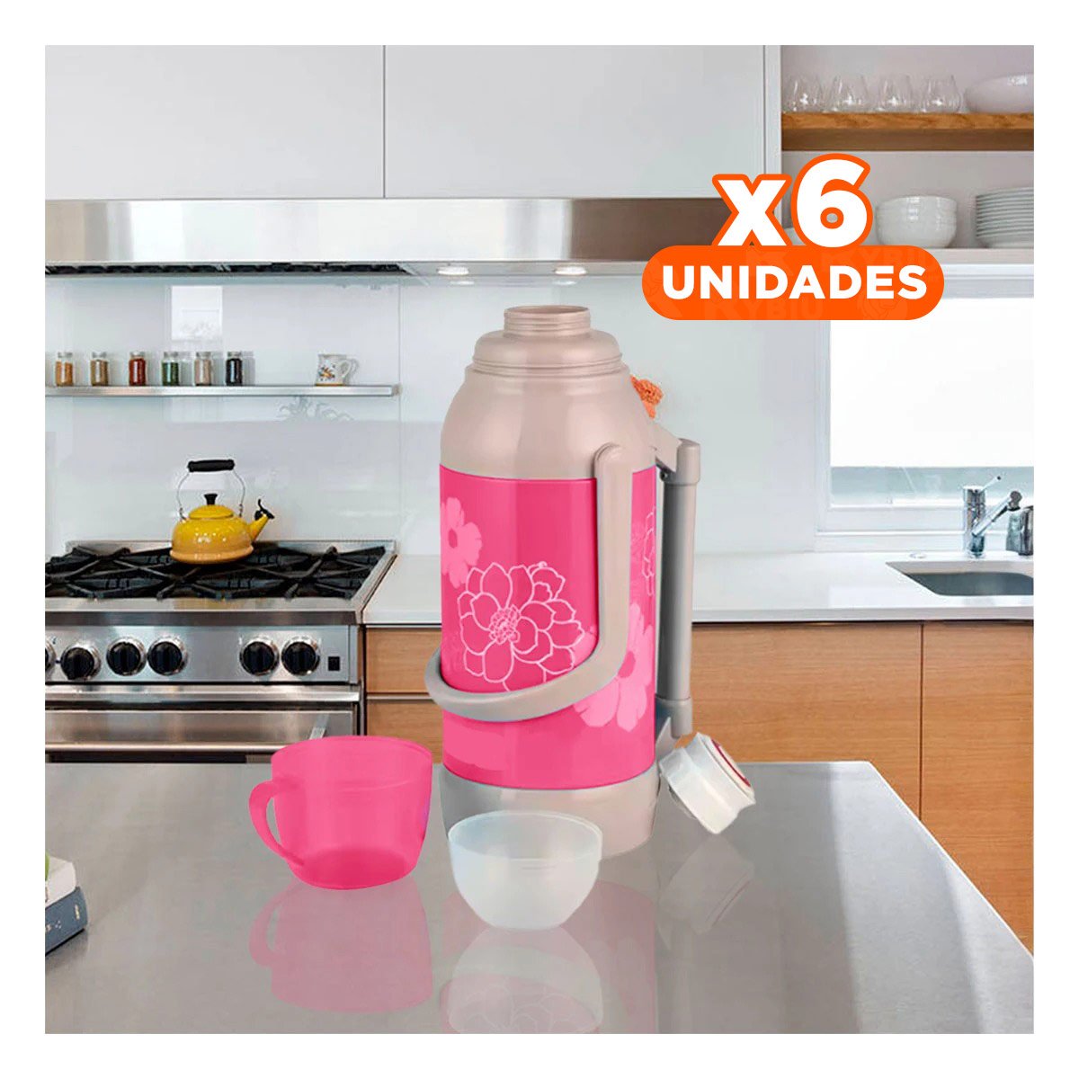PACK6 VASO FLORAL 3200ML ROSADO PRACTICO PARA BEBIDAS DIARIAS Y+PAPEL REGALO - 1