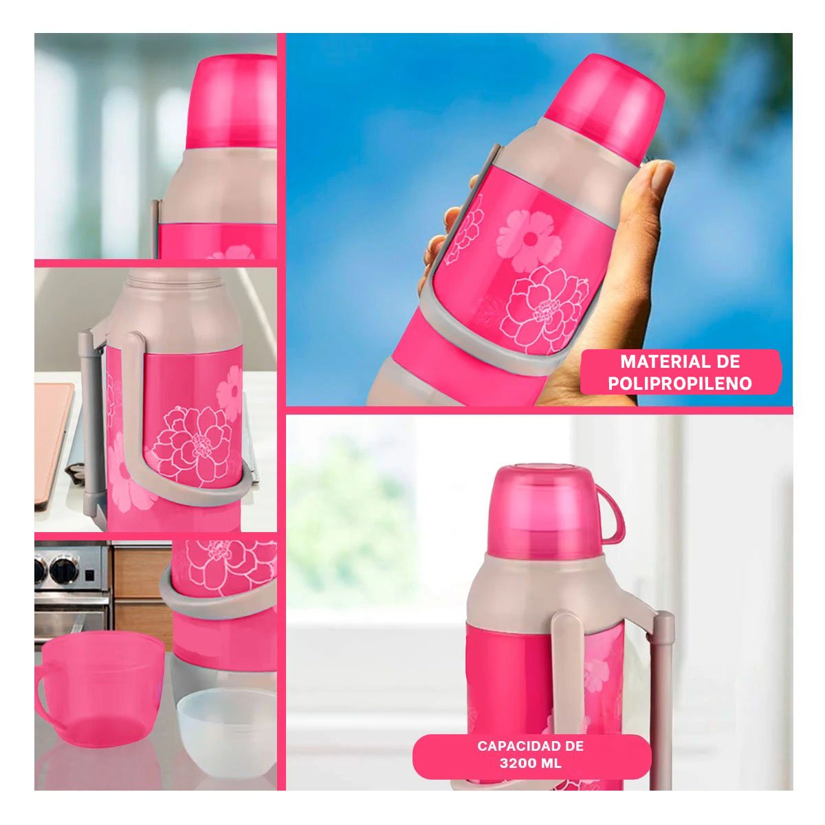 PACK6 VASO FLORAL 3200ML ROSADO PRACTICO PARA BEBIDAS DIARIAS Y+PAPEL REGALO - 3