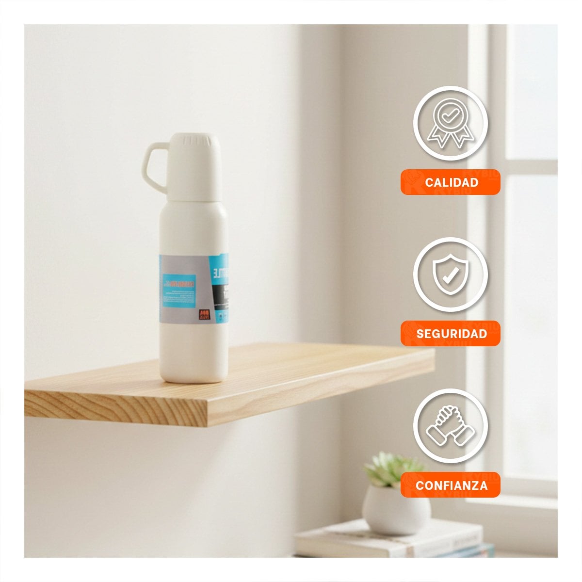 TERMO DE 500 ML CON 3 TAZAS CREMA PARA HOGAR Y OFICINA MODERNA - 1