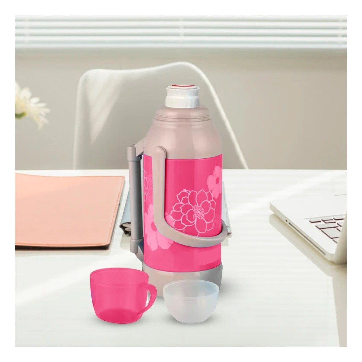 TERMO FLORES 3200ML ROSADO PARA BEBIDAS CALIENTES Y FRIAS EN CASA - 1